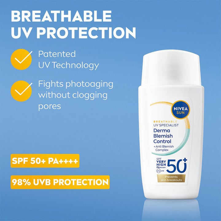 NIVEA UV Face Specialist Blemish Control 40 ml åndbar ansigtssolcreme med SPF 50 mod urenheder i hvid flaske