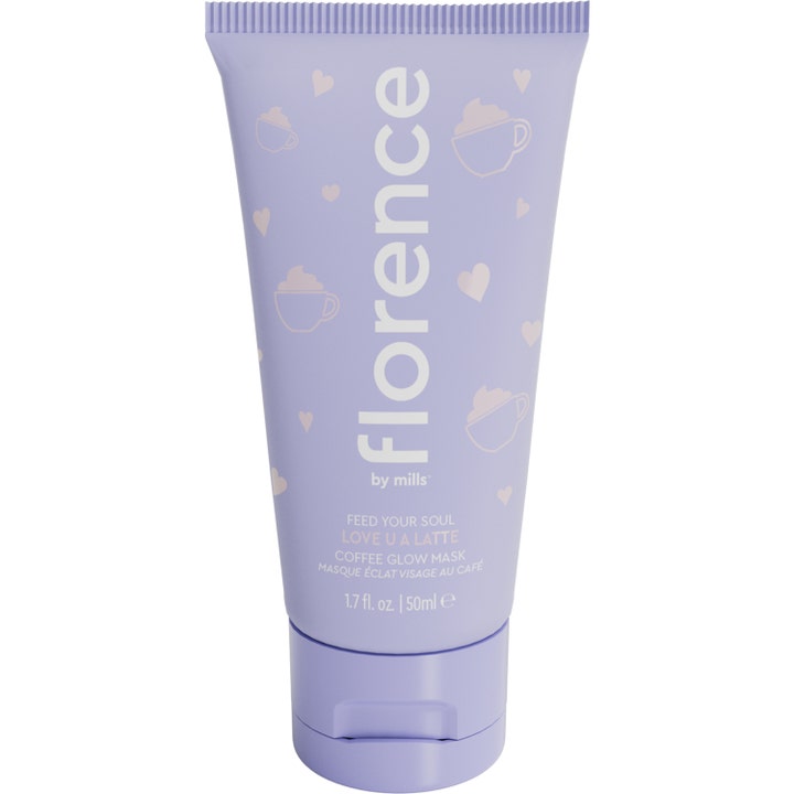 Florence by Mills Love U A Latte Coffee Glow Mask 50ml ansigtsmaske i lilla tube dekoreret med små hjerter