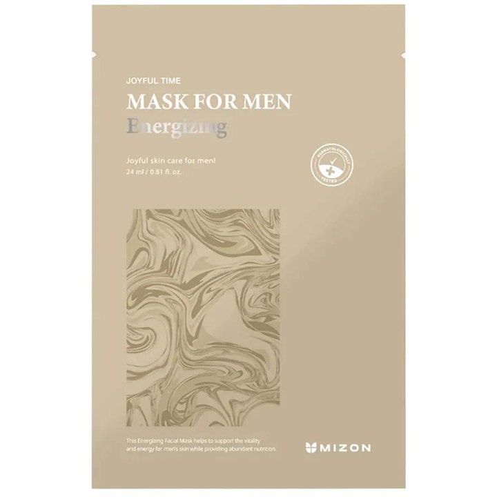 Mizon Joyful Time Mask For Men Energizing 24 ml energigivende ansigtsmaske i beige pose med hvirvelmønster