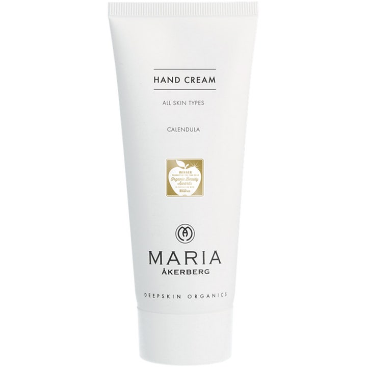 Maria Åkerberg Hand Cream blødgørende håndcreme med morgenfrue i hvid tube med sort tekst og guldlogo