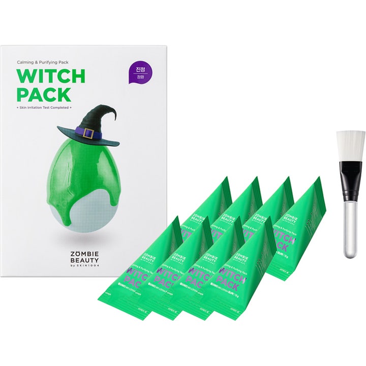 SKIN1004 Zombie Beauty Witch Pack 8 x 15 g beroligende ansigtsmaske i grønne breve med hvid pensel