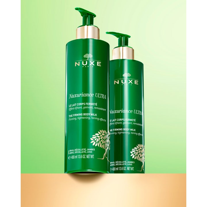 Nuxe Nuxuriance ULTRA The Firming Body Milk 400 ml i to grønne pumpeflasker der opstrammer huden