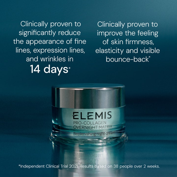 Elemis Pro-Collagen Overnight Matrix 50 ml natcreme i blå krukke der reducerer rynker synligt på 14 dage.