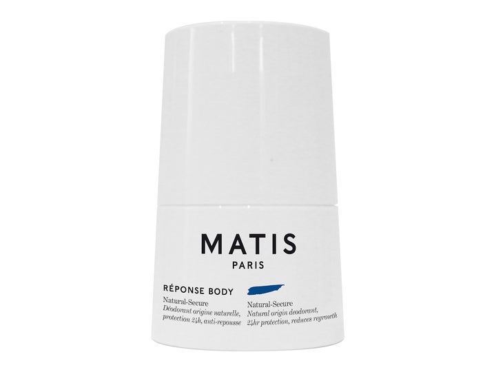Matis Réponse Body Natural-Secure deodorant giver 24 timers beskyttelse i en stilren hvid emballage med sort tekst
