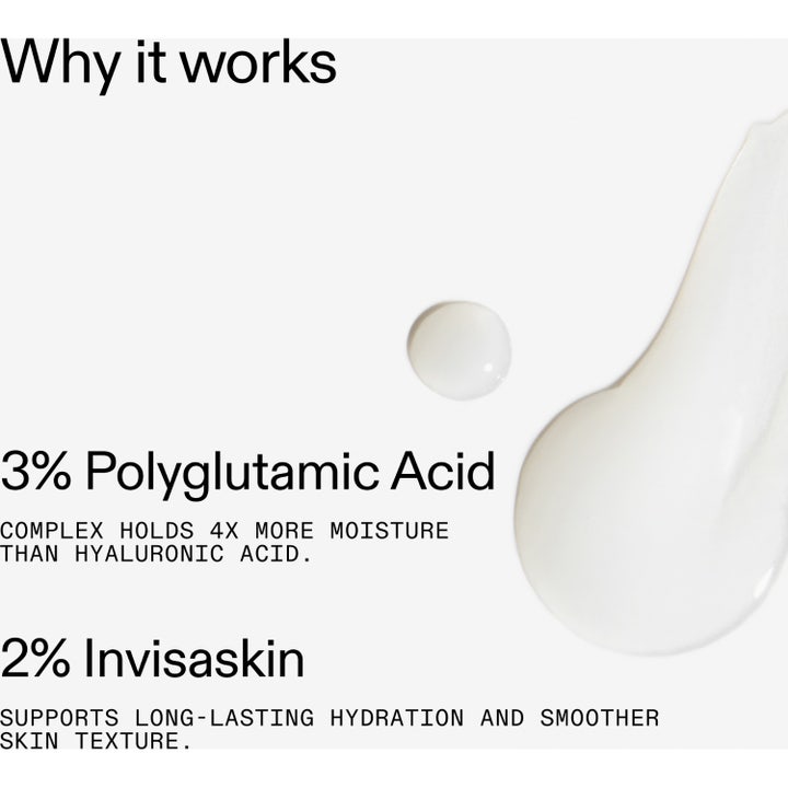 The INKEY List Polyglutamic Acid Serum 30 ml fugtgivende serum med hvid tekstur og info om 3% Polyglutamic Acid.