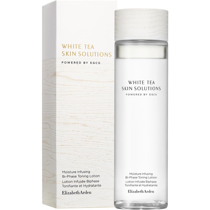 Elizabeth Arden White Tea Skin Solutions 200 ml fugtgivende bi-phase toner i klar flaske med låg i hvidt trælook