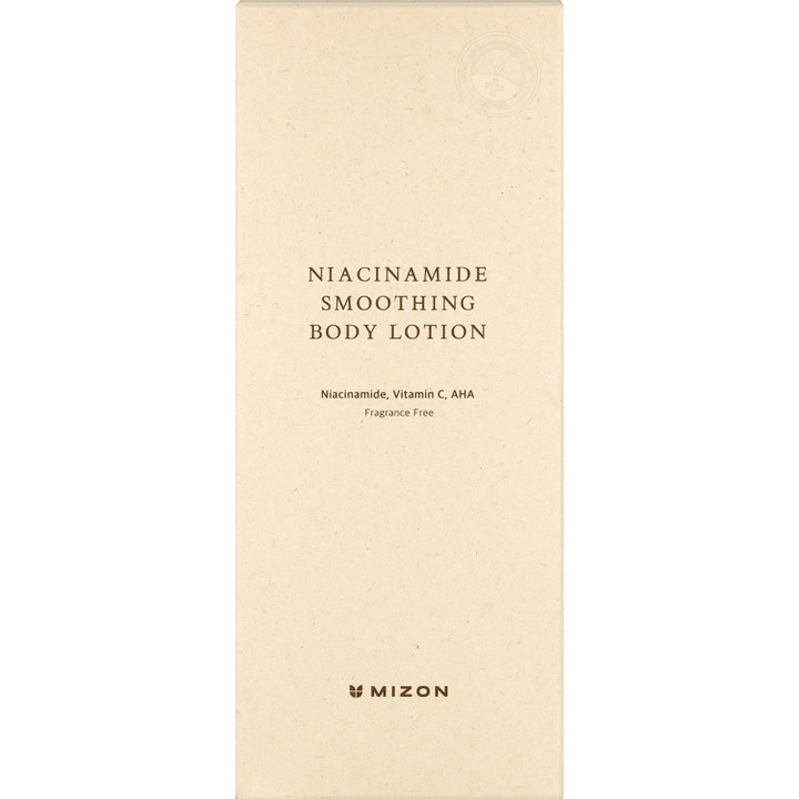 Mizon Niacinamide Smoothing Body Lotion 300 ml udglattende kropspleje i beige papæske med AHA og Vitamin C