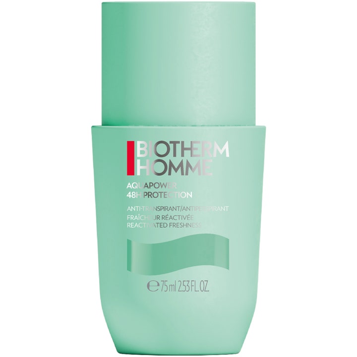 Biotherm Homme Aquapower 75 ml antiperspirant giver 48 timers friskhed i en lysegrøn opretstående beholder.
