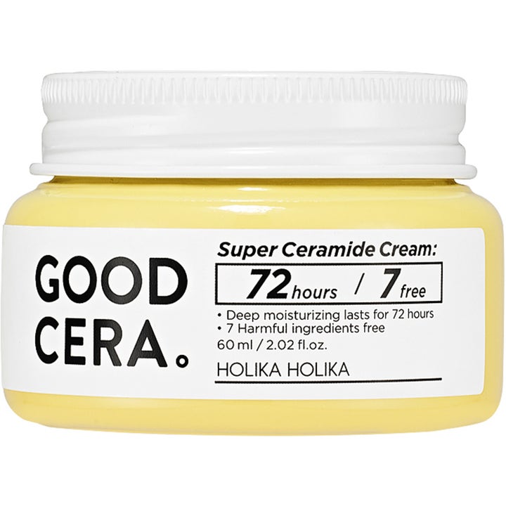 Holika Holika Good Cera Super Ceramide Cream 60 ml fugtgivende ansigtscreme i gul krukke med hvidt skruelåg