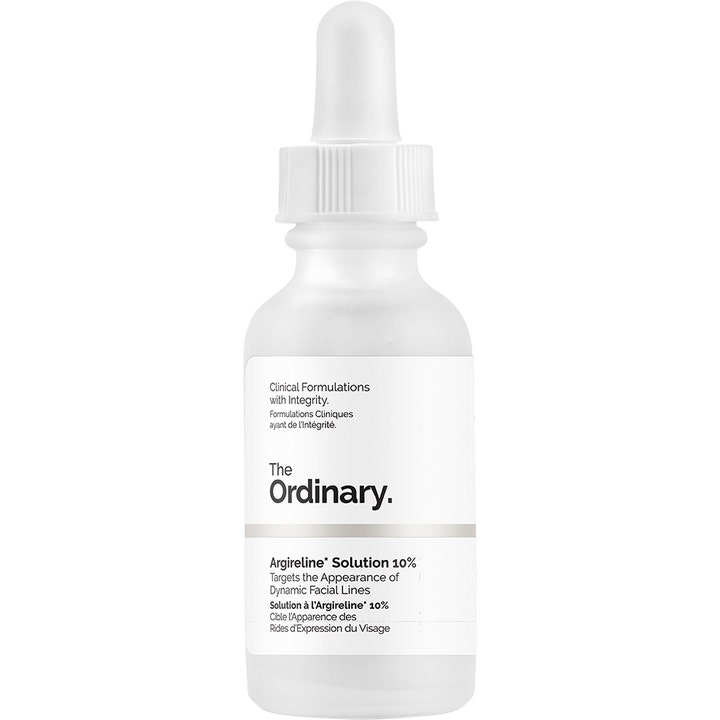The Ordinary Argireline Solution 10% 30 ml serum mod mimiske linjer i frostet glasflaske med hvid pipette