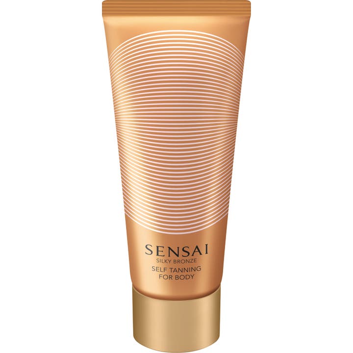 Sensai Silky Bronze Self Tanning For Body selvbruner i bronzefarvet tube med hvide cirkler og guldlåg.