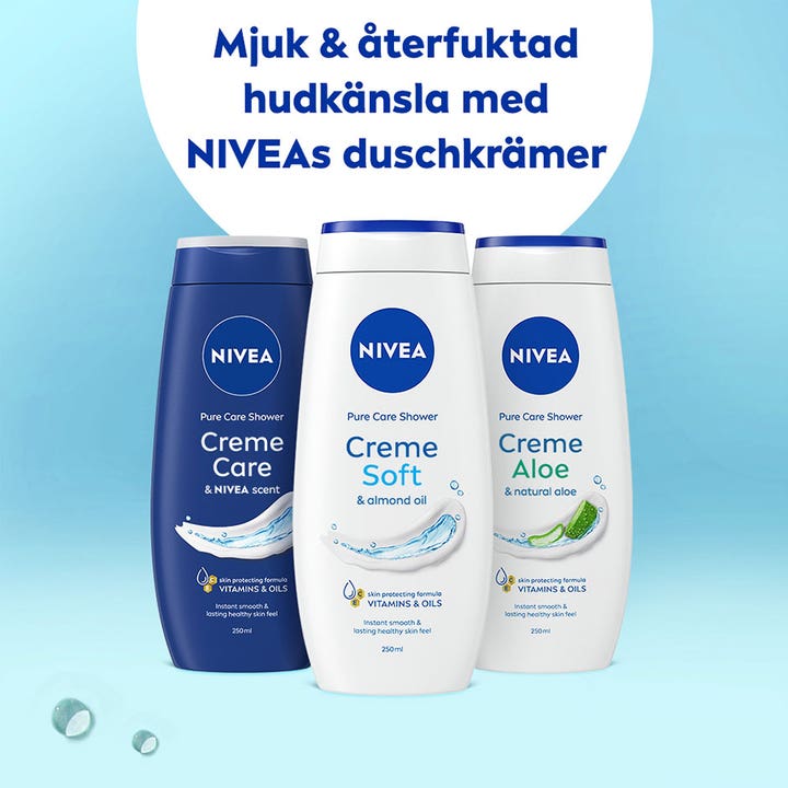 NIVEA Creme Soft 250 ml plejende bodyshampoo med mandelolie i en gruppe af tre forskellige shower gels