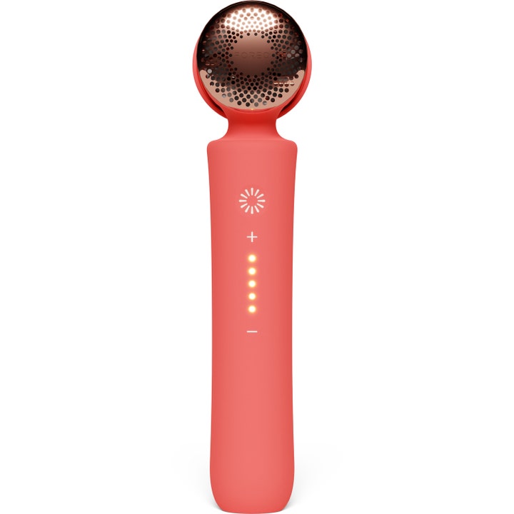 FOREO PEACH 2 Peach IPL hårfjerning til glat hud er en koralfarvet enhed med et rundt hoved i rosaguld metal