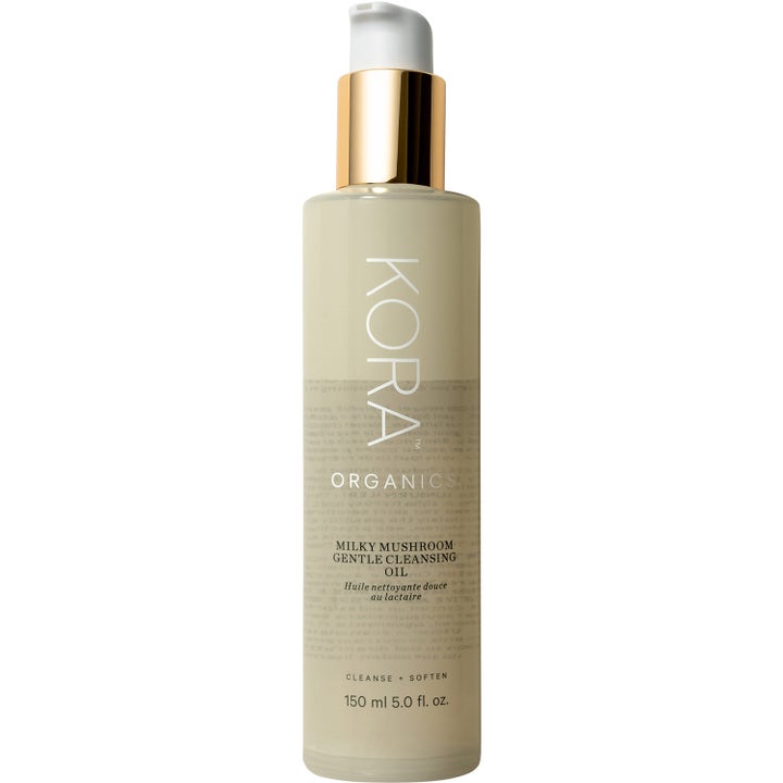 KORA Organics Milky Mushroom Gentle Cleansing Oil 150 ml blødgørende ansigtsrens i frostet flaske med guldpumpe