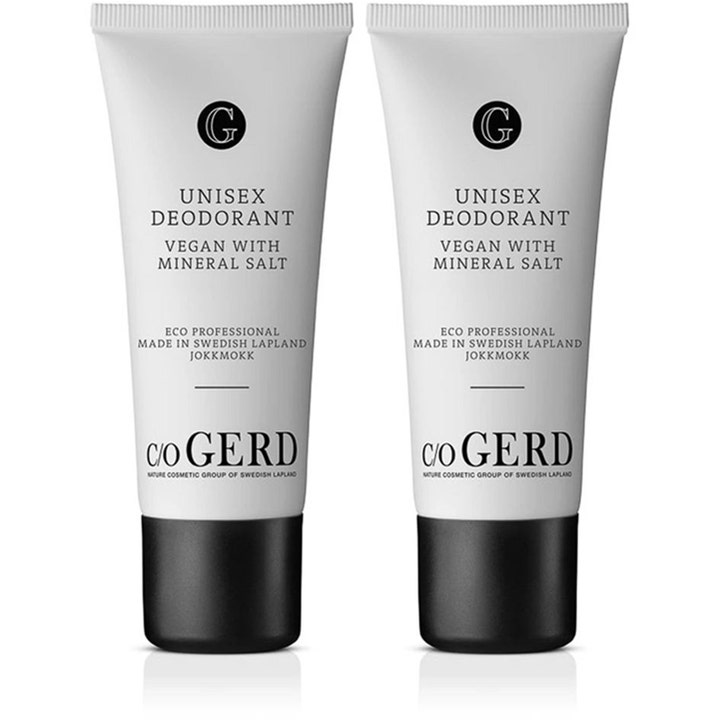 c/o Gerd Unisex Deodorant 2-pak vegansk deodorant med mineralsalt i hvide tuber med sorte låg