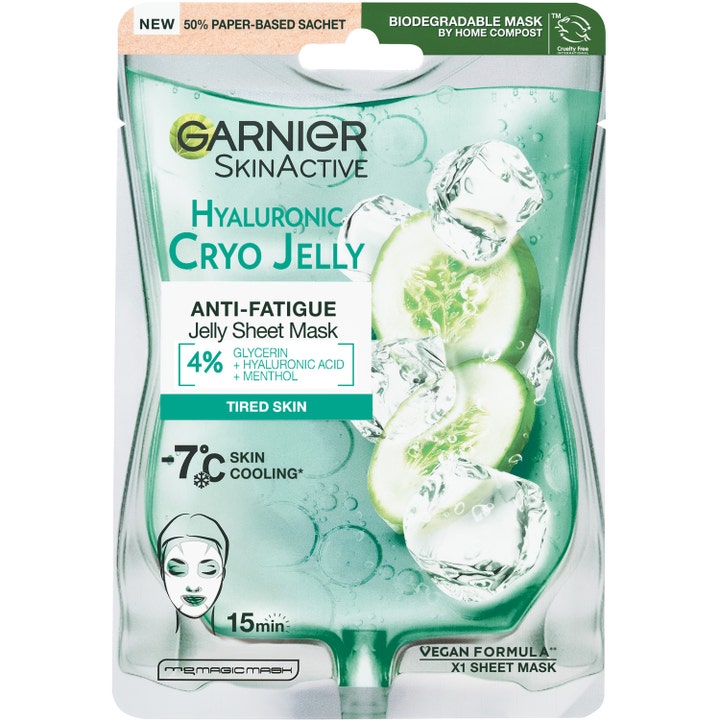 Garnier SkinActive Hyaluronic Cryo Jelly 1 stk sheet maske mod træthedstegn med agurk og isterninger