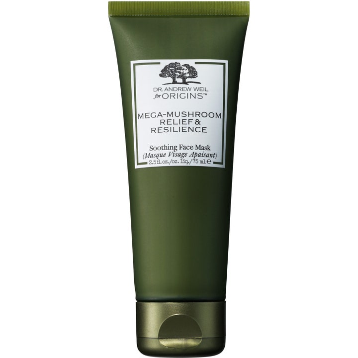 Origins Mega-Mushroom Relief & Resilience 75 ml beroligende ansigtsmaske i mørkegrøn tube med hvid etiket