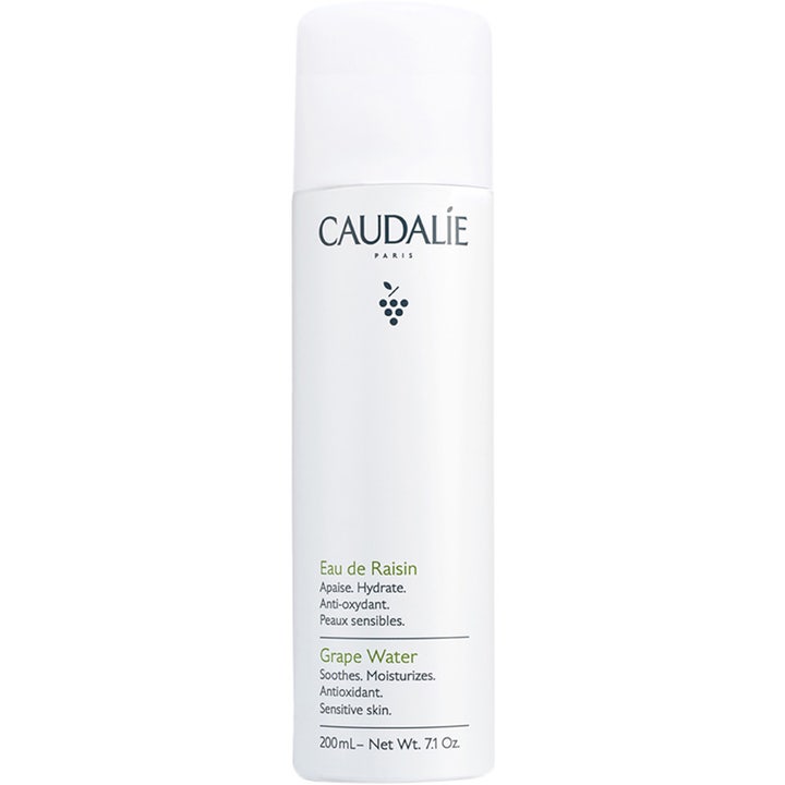 Caudalie Grape Water 200ml fugtgivende ansigtsspray til følsom hud i hvid sprayflaske med grøn og sort tekst