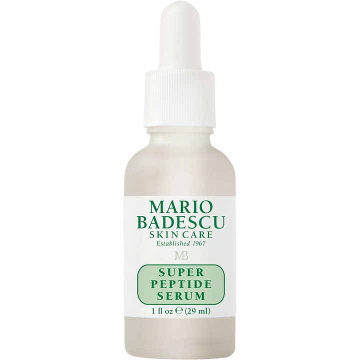 Mario Badescu Super Peptide Serum 29 ml styrkende ansigtsserum i frostet glasflaske med hvid pipette