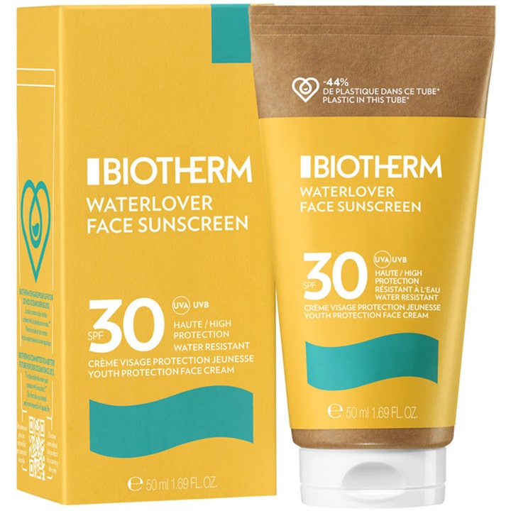 Biotherm Waterlover Face Cream SPF30 50 ml solcreme i gul papirtube og æske der giver høj beskyttelse