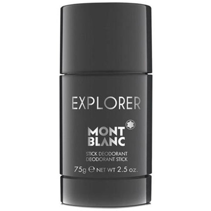 Mont Blanc Explorer 75g deodorant stick mod svedlugt i stilrent sort design med sølvfarvet tekst
