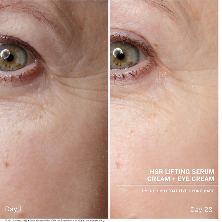 Babor HSR Lifting Serum 30 ml opstrammende serum viser før og efter resultat på rynker fra dag 1 til 28.