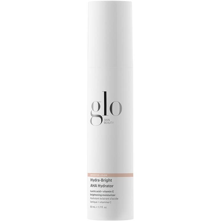 Glo Skin Beauty Hydra-Bright AHA Hydrator 50 ml glødgivende ansigtscreme i hvid cylinderformet pumpeflaske