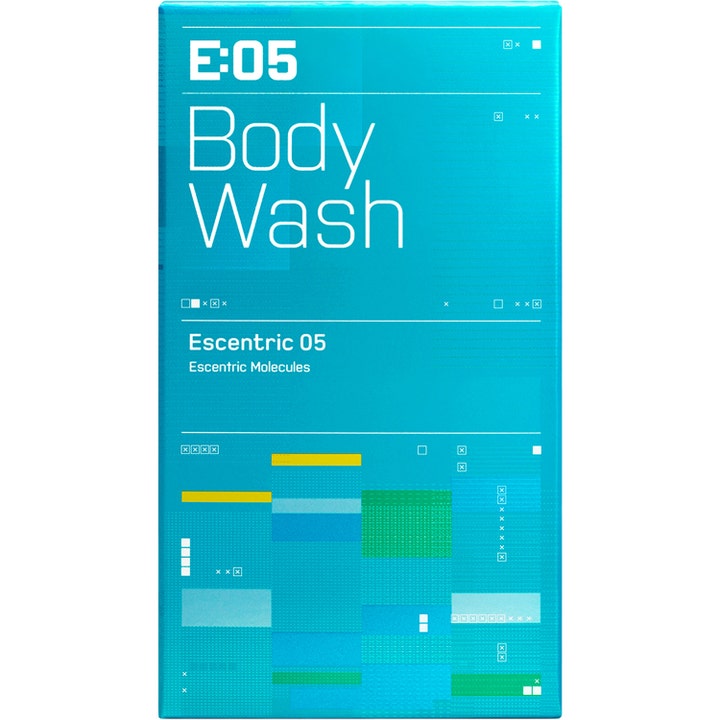 Escentric Molecules Escentric 05 Body Wash 200 ml forfriskende bodyshampoo i turkis æske med hvid grafik
