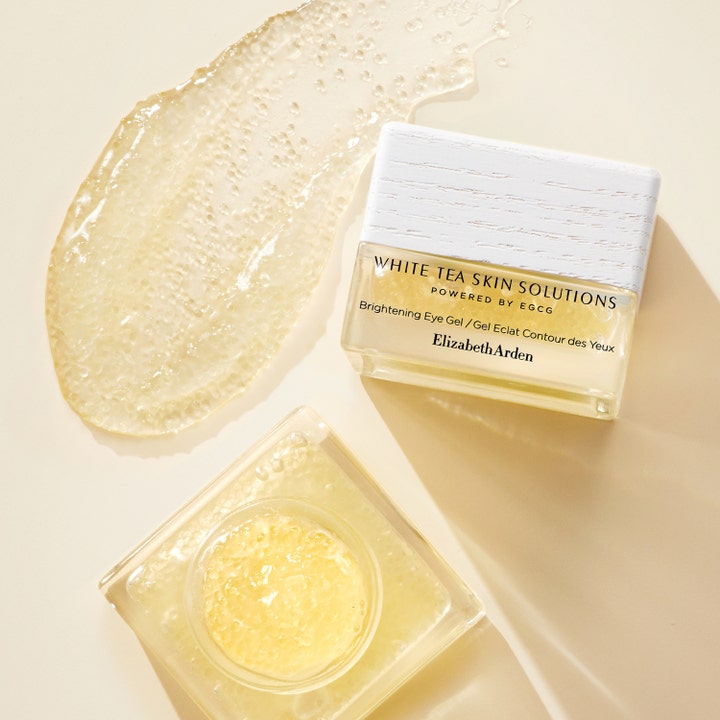 Elizabeth Arden White Tea Skin Brightening Eye Gel 15 ml lysnende øjencreme i krukke med synlig gel-tekstur og perler.