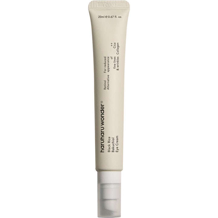 Haruharu Wonder Black Rice Bakuchiol Eye Cream 20 ml mod fine linjer i en slank beige tube med pumpehætte