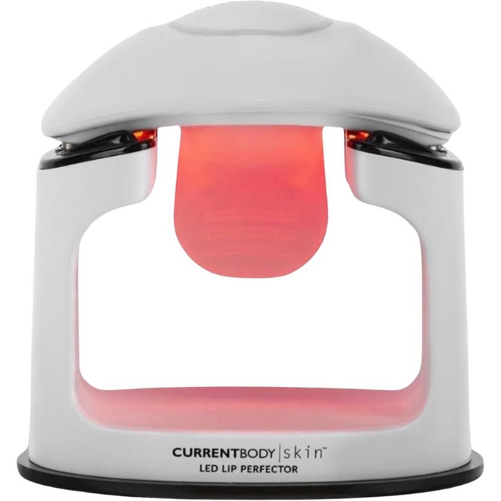 Currentbody Skin LED Lip Perfector hvid beauty tech enhed med lysende rød munddel til læbepleje