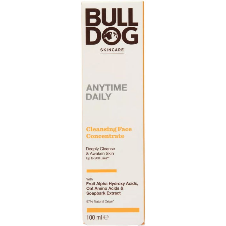 Bulldog Anytime Daily Cleansing Face Concentrate 100 ml ansigtsrens i hvid emballage med orange tekst