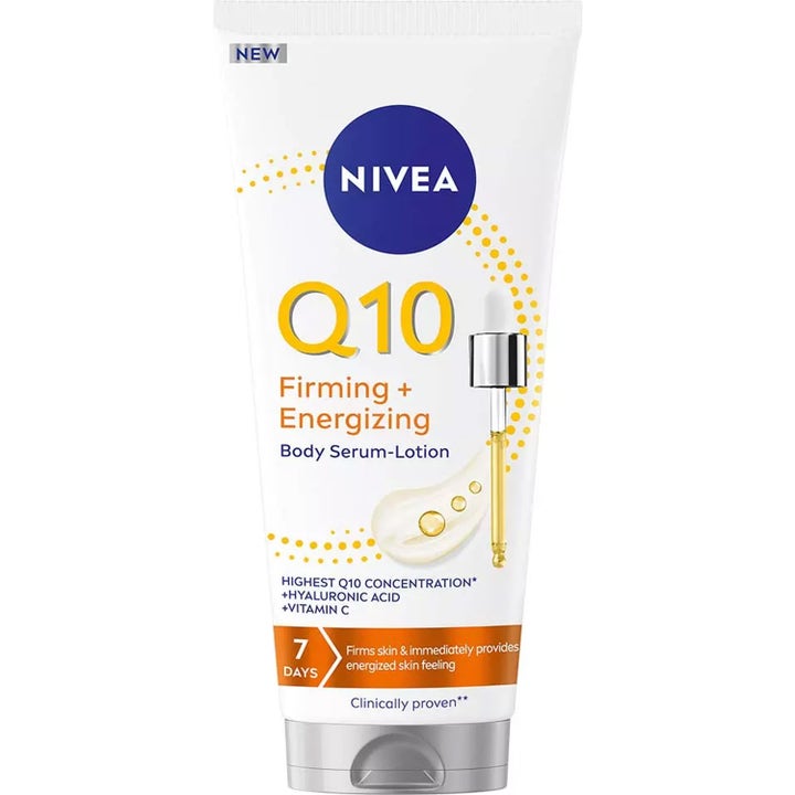 Nivea Q10 Firming Energizing Body Serum-Lotion 200 ml i hvid tube tilfører fugt og opstrammer huden