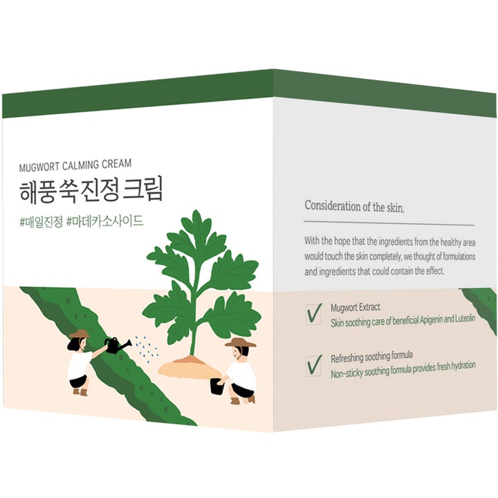 Round Lab Mugwort Calming Cream 80 ml beroligende ansigtscreme i hvid papæske med illustration af planter