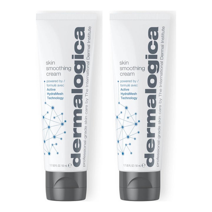 Dermalogica Skin Smoothing Cream 50 ml fugtgivende ansigtscreme i to hvide tuber med grå låg og blåt mønster