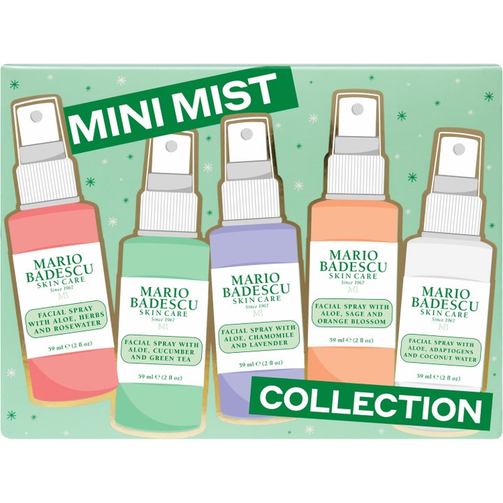 Mario Badescu Mini Mist Collection 5x59 ml opfriskende ansigtsspray i fem farverige flasker i en grøn gaveæske