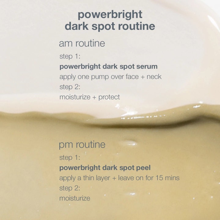 Dermalogica PowerBright Dark Spot System hudplejesæt mod mørke pletter viser AM og PM rutine over cremet tekstur