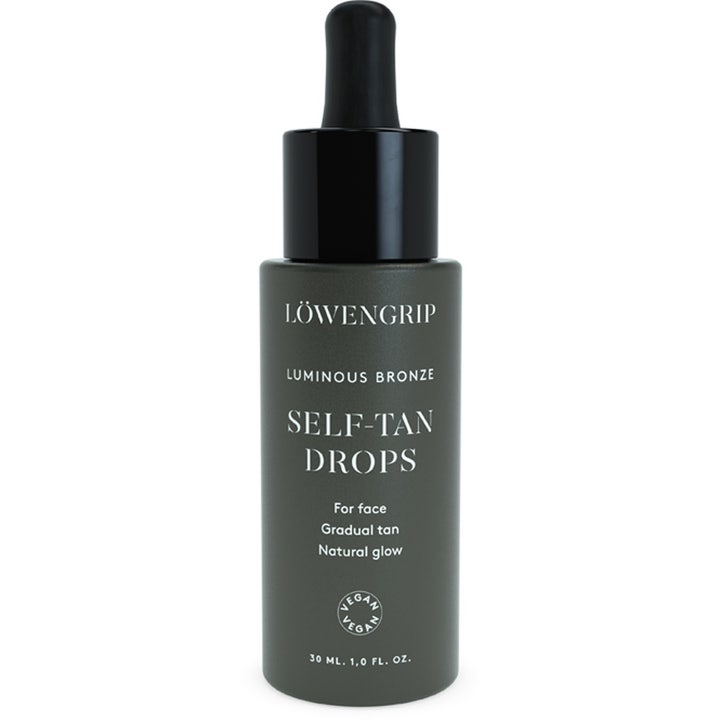 Löwengrip Luminous Bronze Self-Tan Drops 30 ml selvbruner der giver naturlig glød i mørkegrøn flaske med sort pipette.