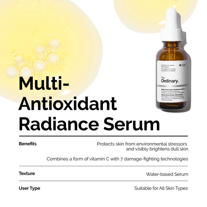 The Ordinary Multi-Antioxidant Radiance Serum 30 ml glødgivende ansigtsserum med vitamin C og gul vandbaseret tekstur