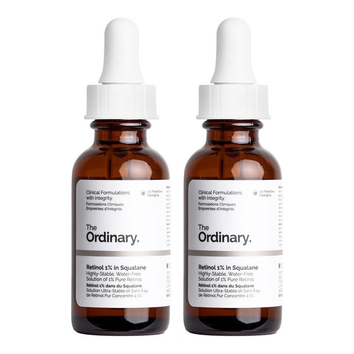 The Ordinary Retinol 1% in Squalane 30 ml duo der reducerer fine linjer i to brune glasflasker med hvide pipetter