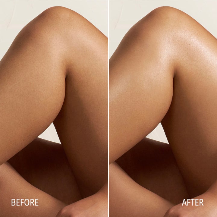 Sol de Janeiro Delicia Drench Body Butter 240 ml kropspleje før og efter resultat der viser gennemfugtet hud med glød.