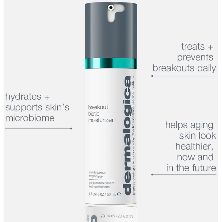 Dermalogica Breakout Biotic Moisturizer 50 ml dagcreme i hvid pumpeflaske der fugter og støtter hudens mikrobiom.