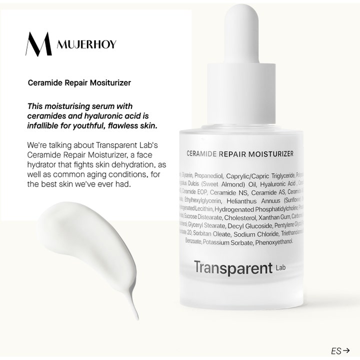 Niche Beauty Lab Transparent Lab Ceramide Repair 30 ml fugtgivende ansigtscreme i hvid pipetteflaske med cremet tekstur