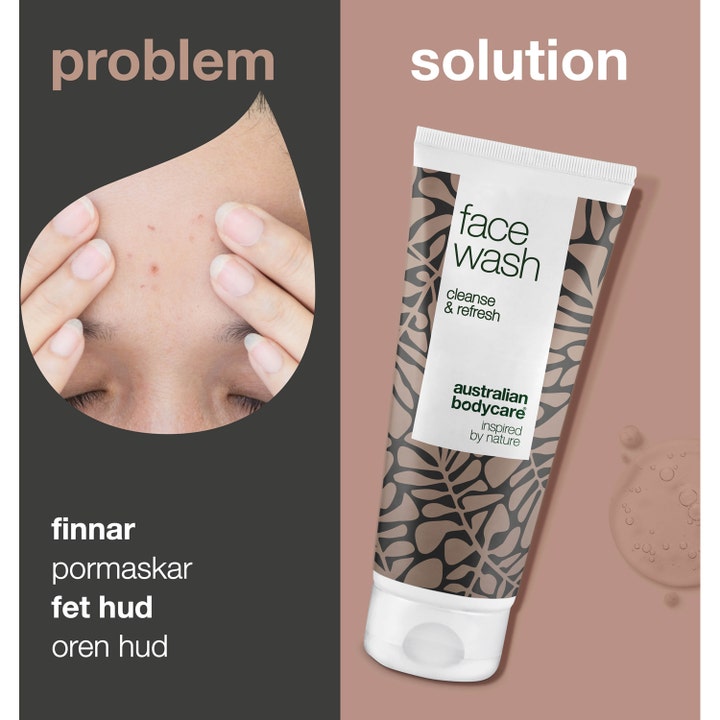 Australian Bodycare Face Wash 100 ml mod uren hud viser problem med bumser og løsning med ansigtsvask.