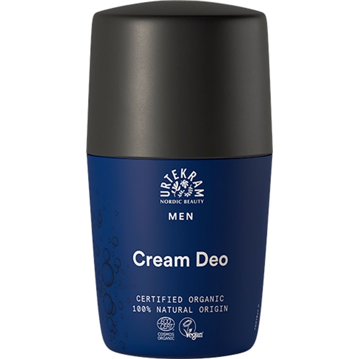 Urtekram Men Cream Deo 50 ml økologisk deodorant der giver friskhed i mørkeblå beholder med mat sort låg