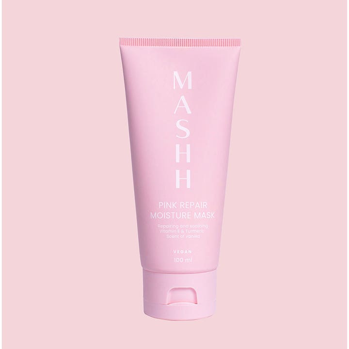 MASHH Pink Repair Moisture Mask 100 ml fugtgivende ansigtsmaske i lyserød tube med Vitamin E og Turmeric