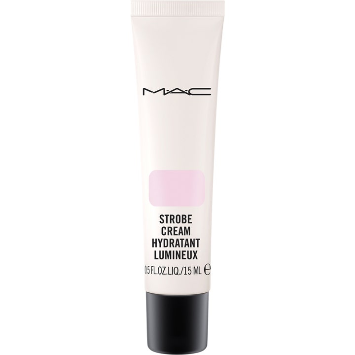 MAC Strobe Cream 15 ml fugtgivende ansigtscreme der giver glød i hvid tube med sort låg og lyserød detalje