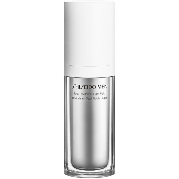 Shiseido Men Total Revitalizer Light Fluid 80 ml revitaliserende ansigtscreme i klar flaske med sølv og hvidt låg