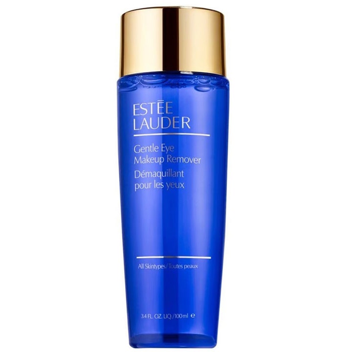 Estée Lauder Gentle Eye Makeup Remover 100 ml skånsom øjenmakeupfjerner i blå gennemsigtig flaske med guldlåg