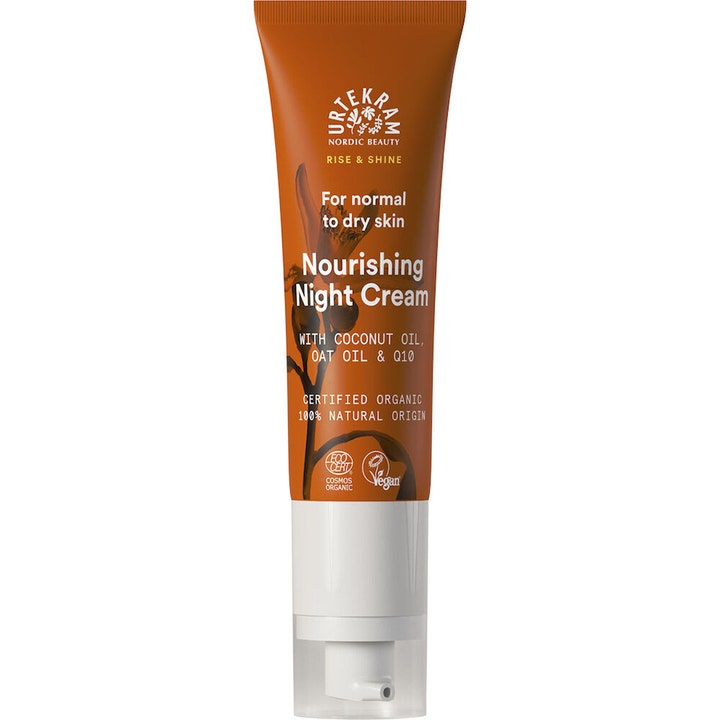 Urtekram Rise & Shine Nourishing Night Cream 50 ml nærende natcreme i orange tube med hvid pumpe og låg